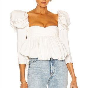 KHAITE Kim Puff Sleeve Silk Blouse in White sz 4 NWT